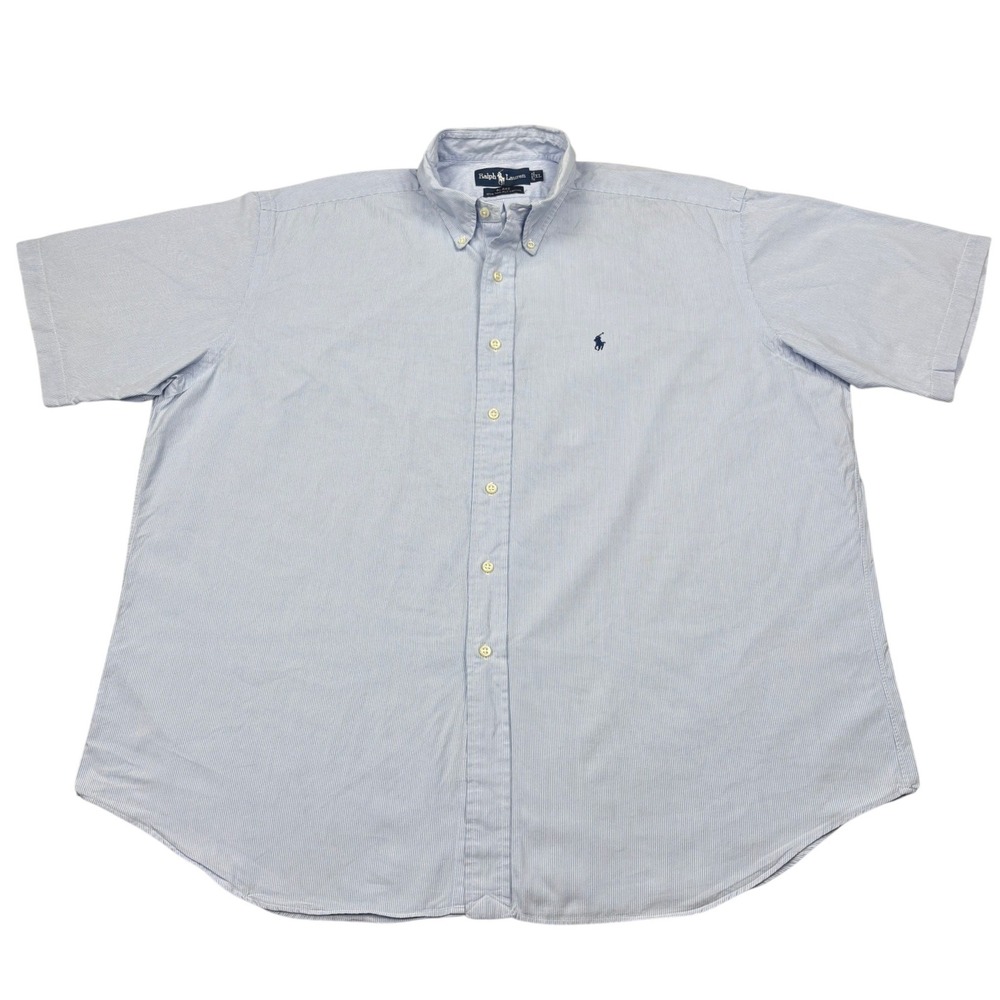 VTG 90s Ralph Lauren Blake Shirt Mens XL Fits Like 2XL Blue Striped Short Sleeve